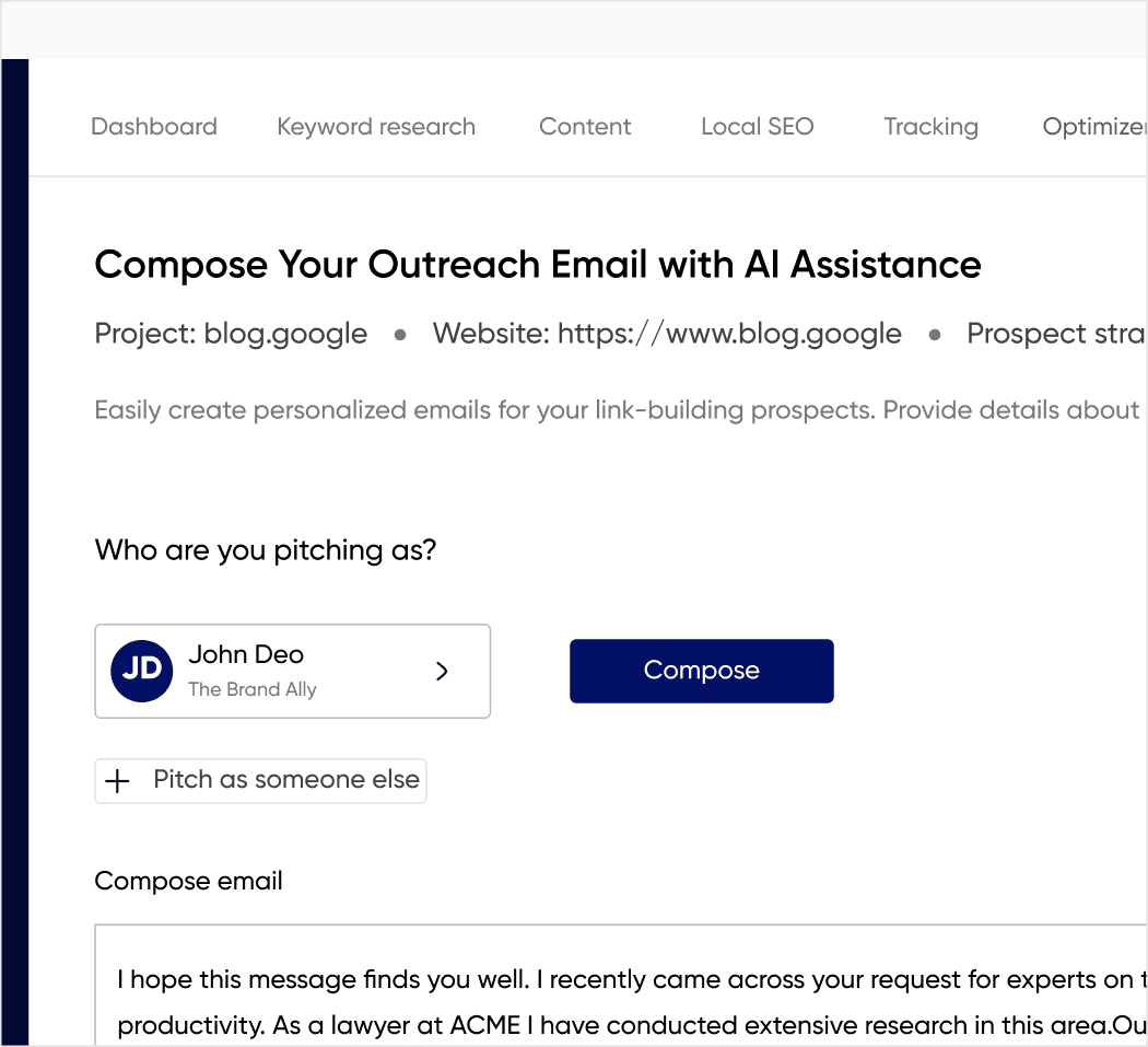 Compose outreach email with AI assistance