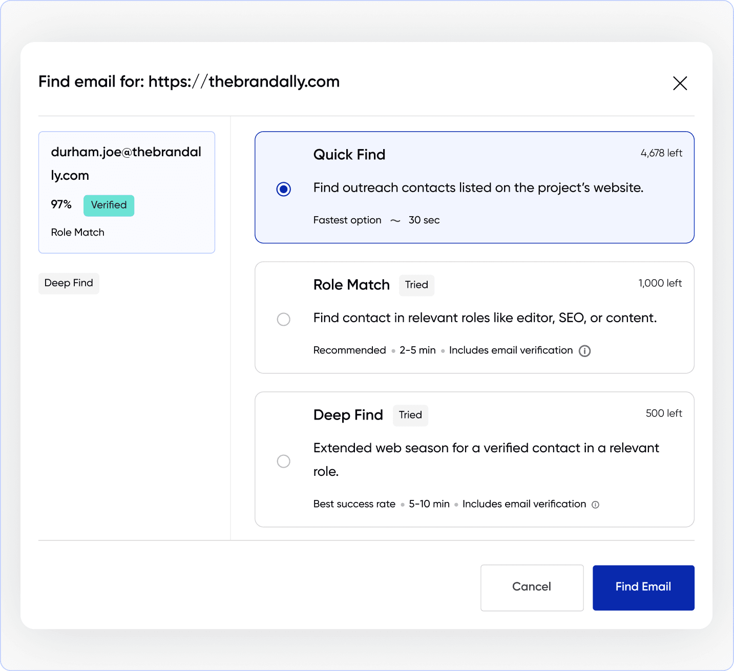 Find verified contact emails for outreach prospects