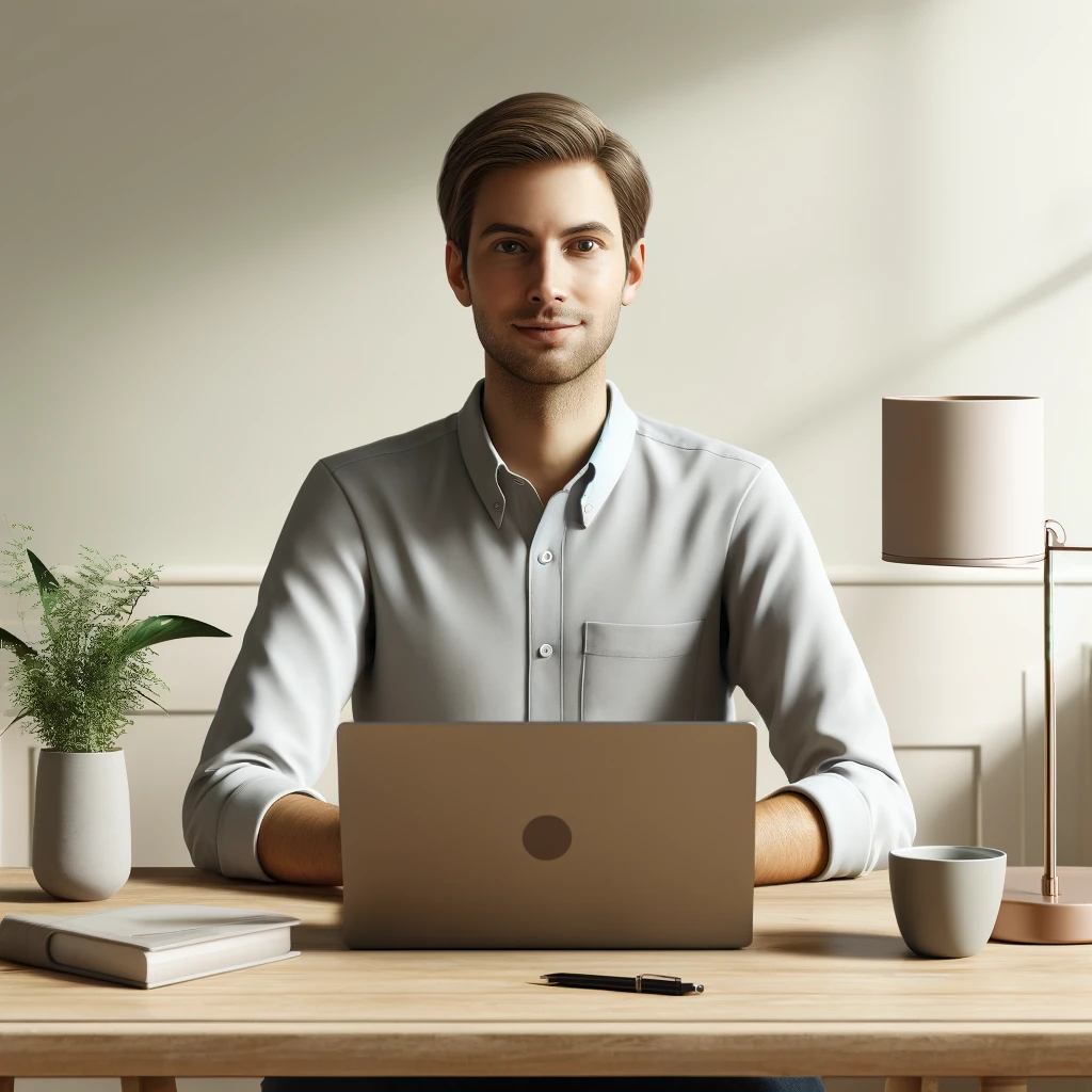 a writer looking at the camera smiling to depict one happy after using ai blog writing tools